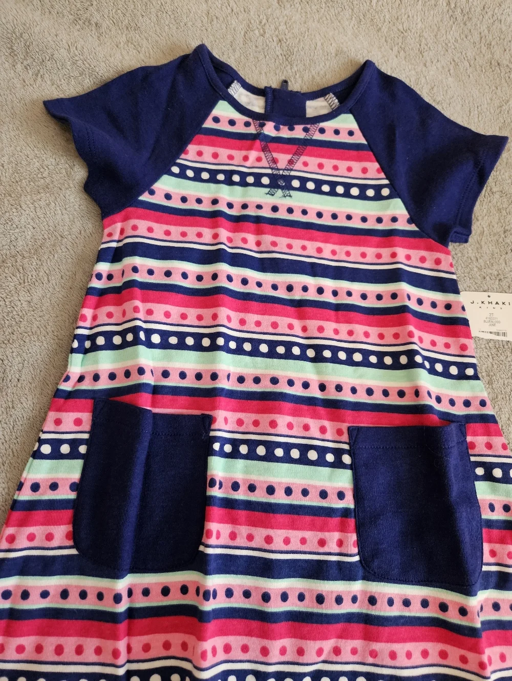 J. Khaki Girls 2T Blue Pink Striped Pocket Dress